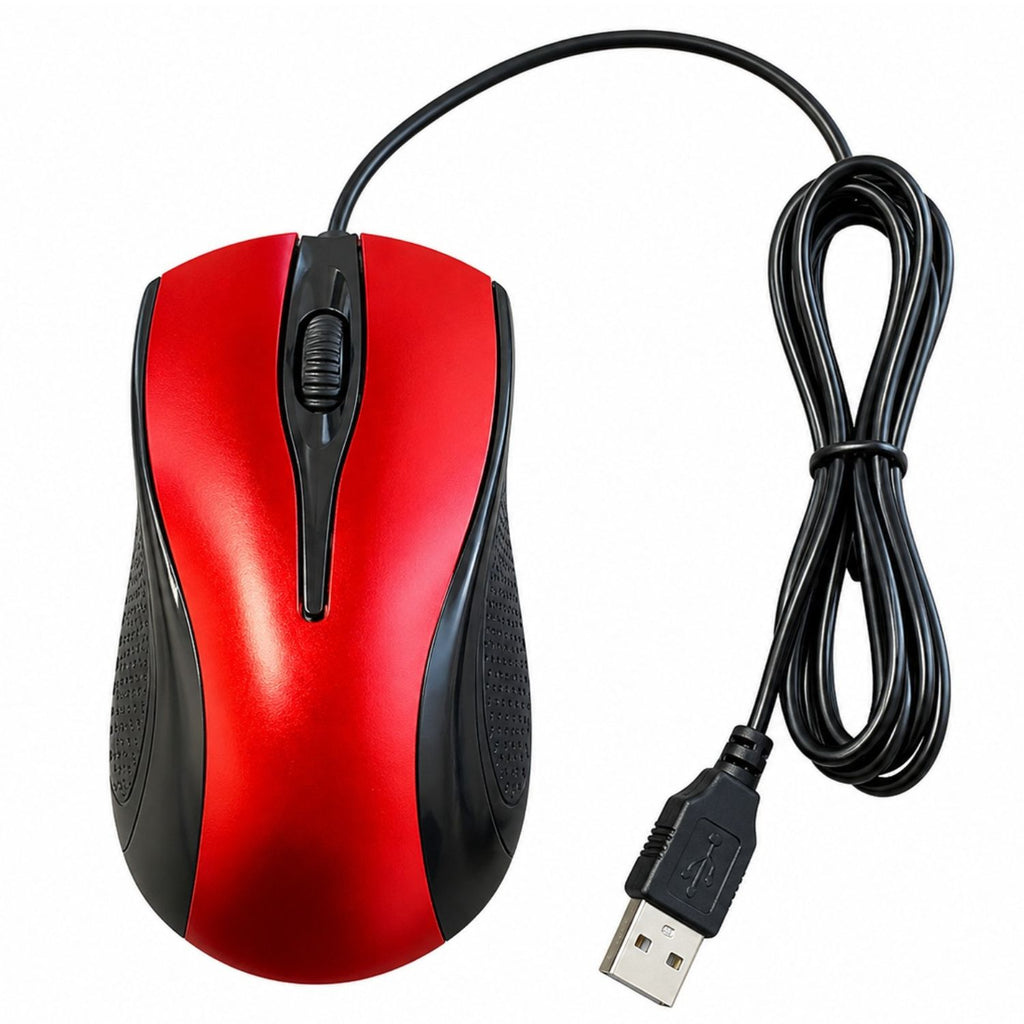USB 2.0 Wired Optical Mouse with Scroll Wheel for PC Laptop Desktop Red