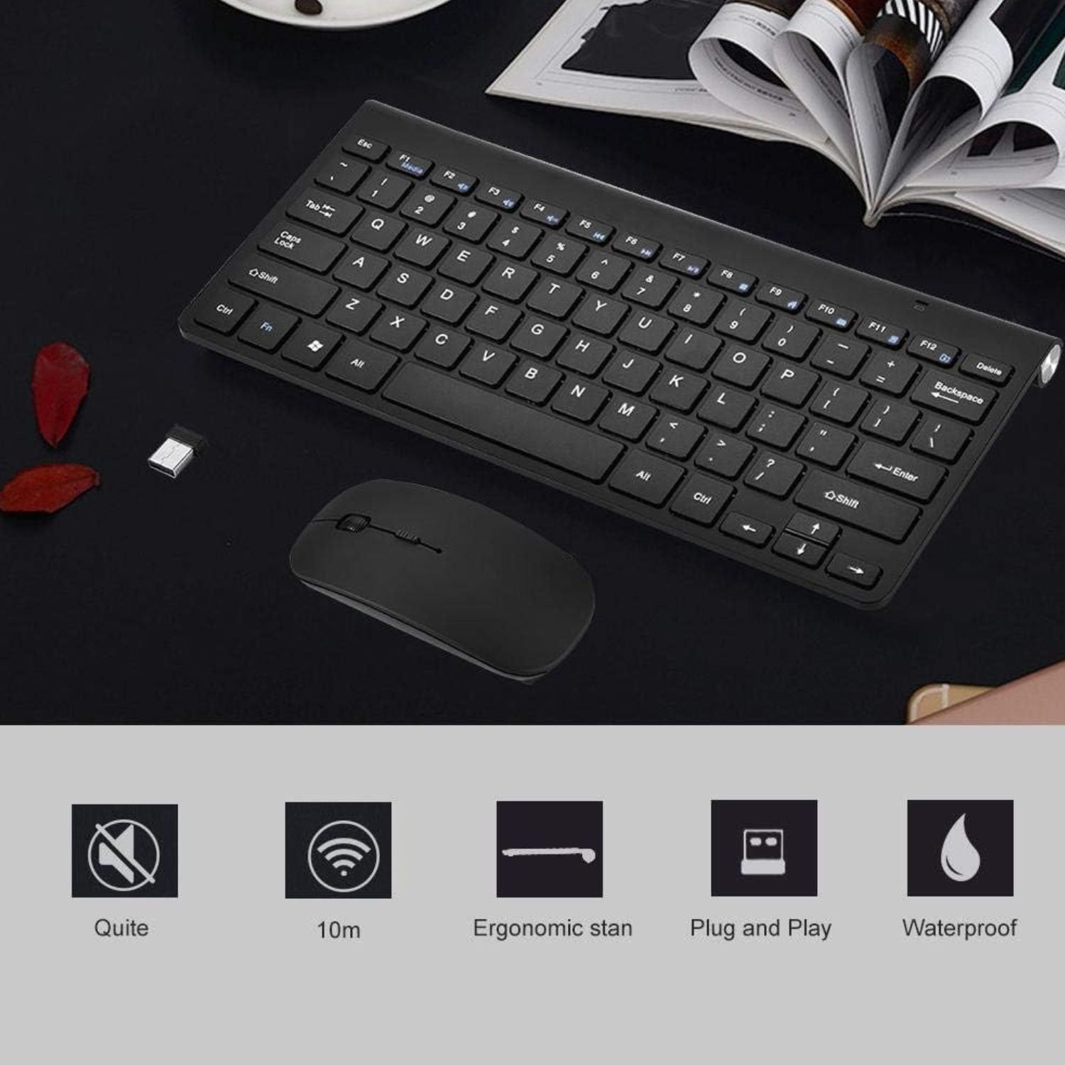 Mini Wireless Keyboard and Mouse Set 2.4G Waterproof for Mac Apple PC