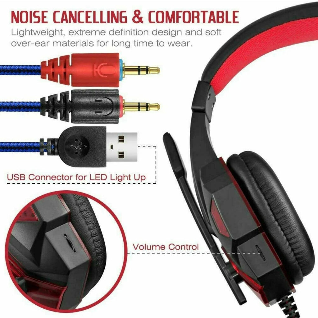 3.5mm Gaming Headset with Mic LED Stereo Bass Headphones for PC PS4 Xbox One