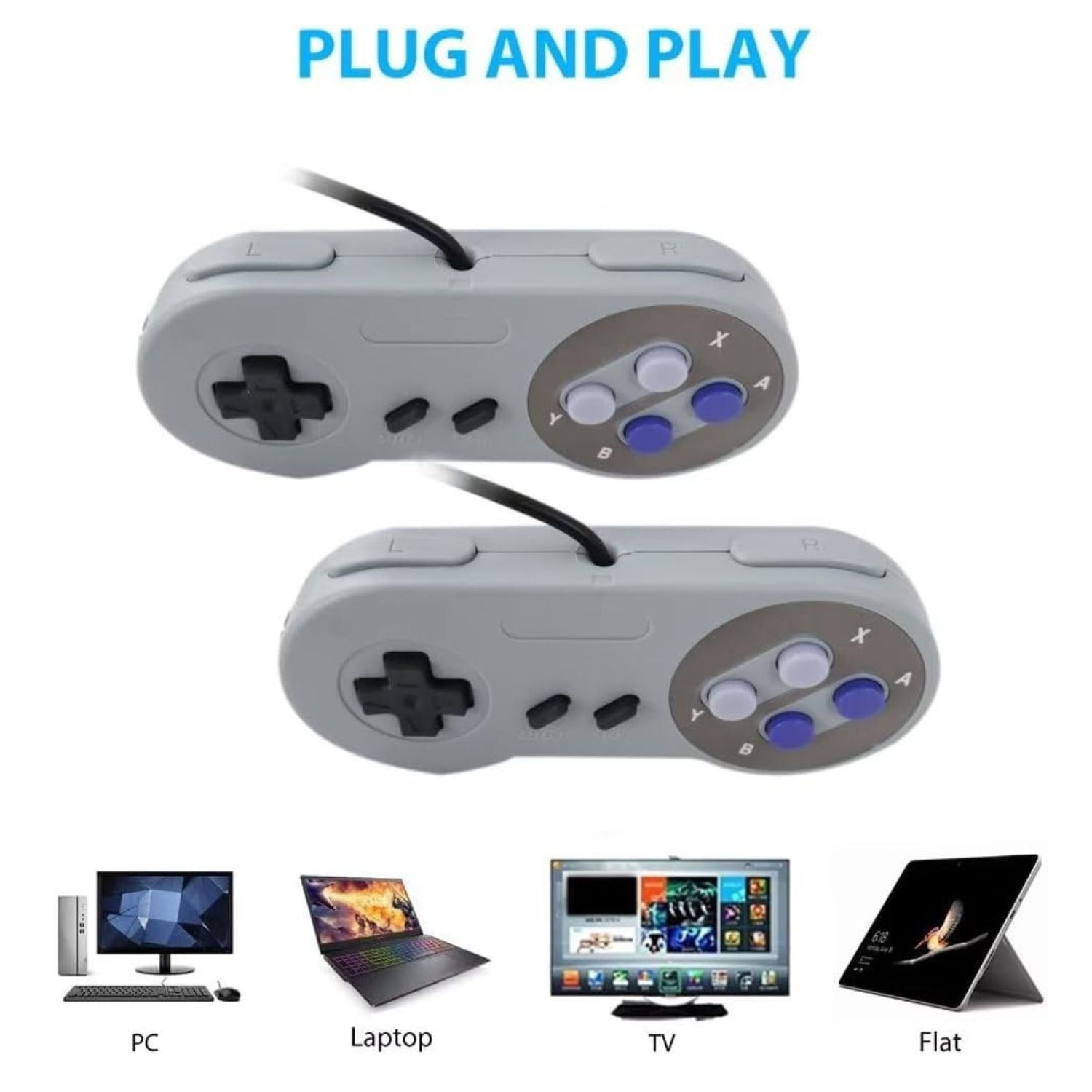 Pack of 2 SNES Replacement Controllers 6FT Cable for Super Nintendo SNS-005 Console