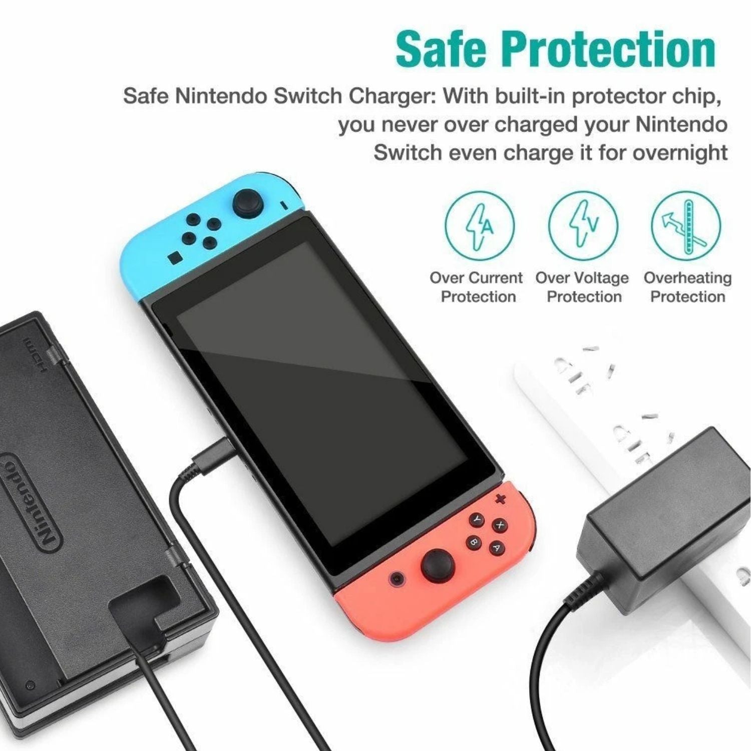 AC Power Supply Adapter Charger 2.4A for Nintendo Switch Wall Travel Cable
