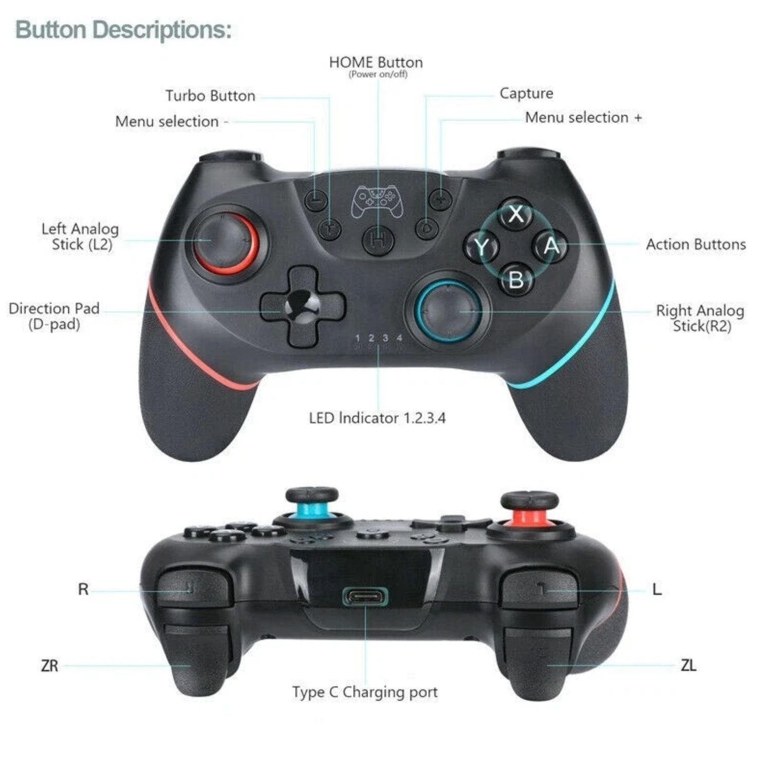 Wireless Controller Gamepad for Nintendo Switch Joypad Joystick Remote