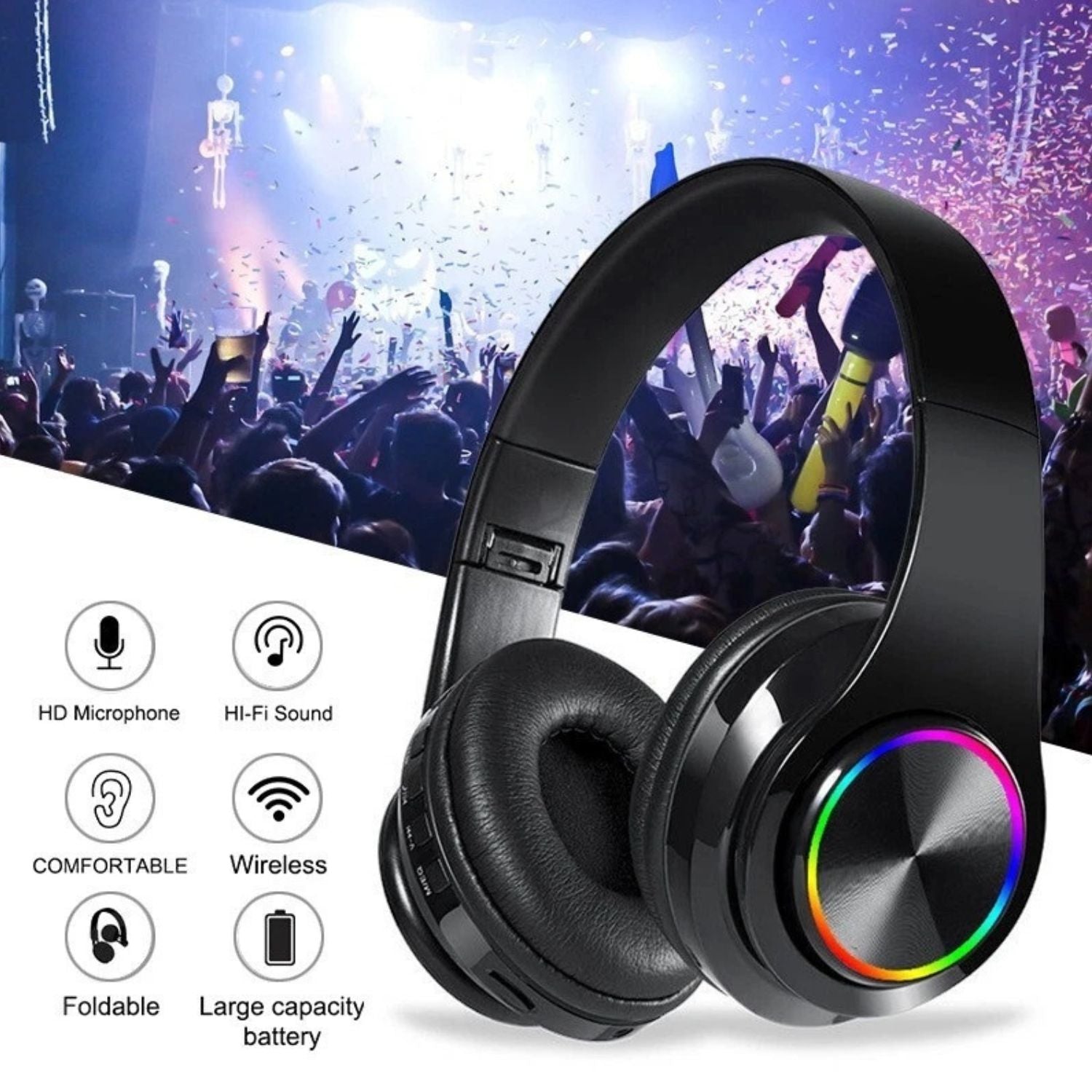 Super Bass Wireless Bluetooth Headphones with Mic
