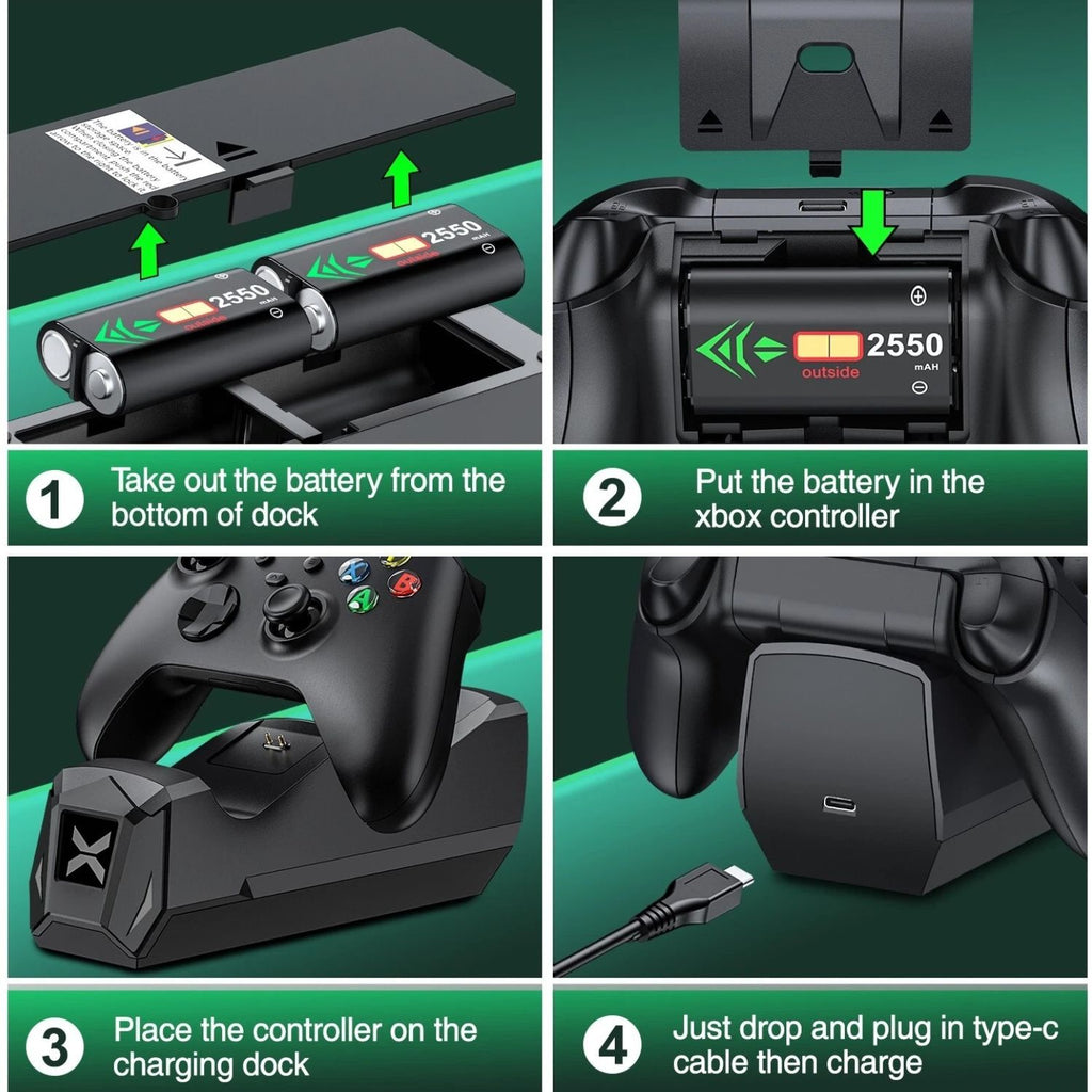 Fast Charging Station Dock with Rechargeable Battery for Xbox Series X S Controller