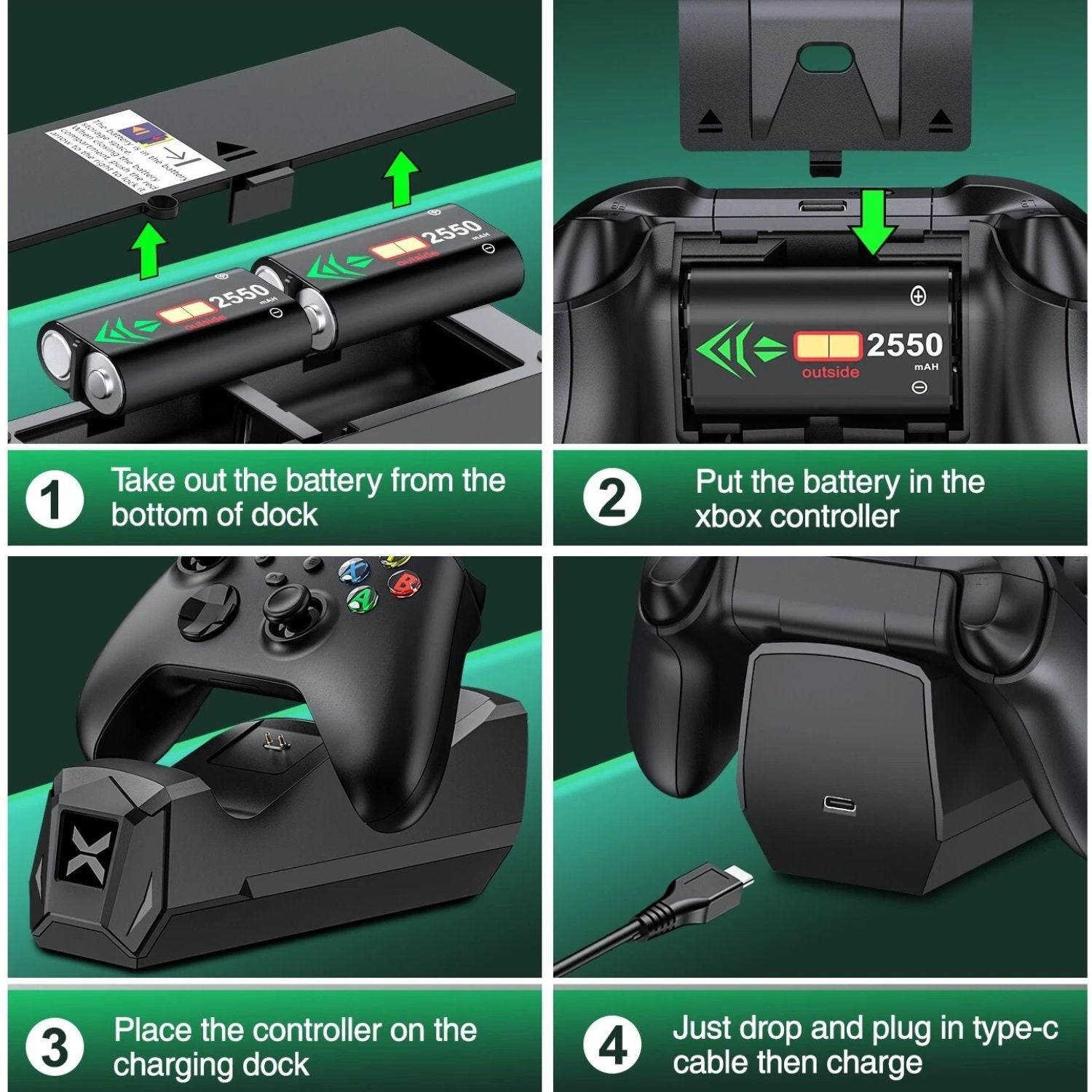 Fast Charging Station Dock with Rechargeable Battery for Xbox Series X S Controller