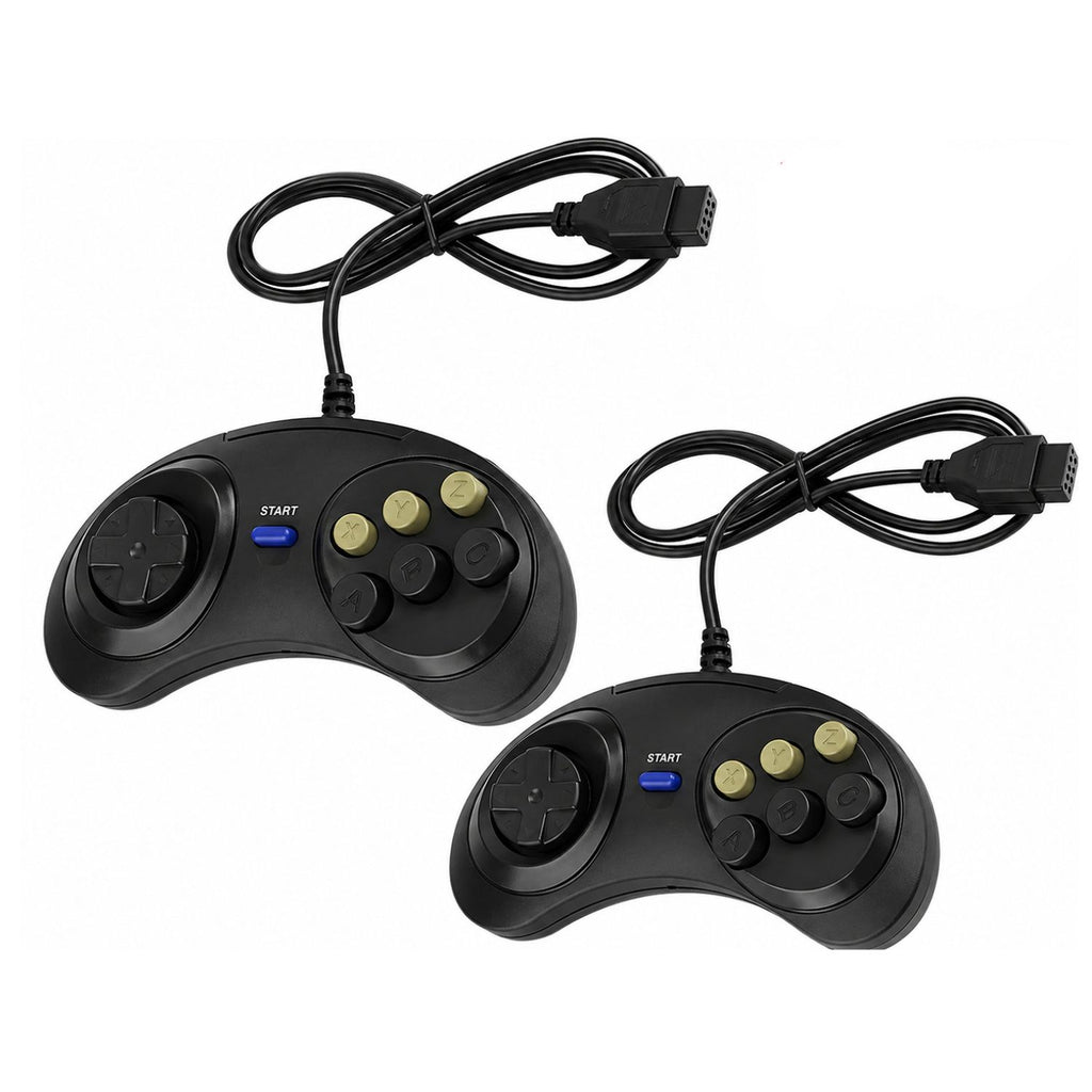 6 Button Controller for SEGA Genesis Classic Wired Gamepad Black Pack of 2