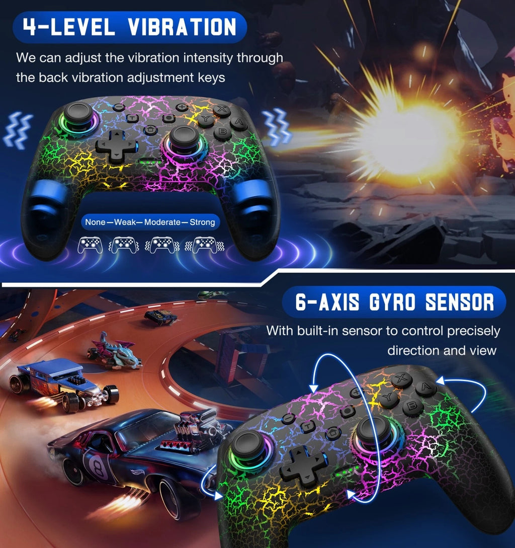 Wireless Switch Pro Controller for OLED Lite PC iOS Android Gamepad Black Crack