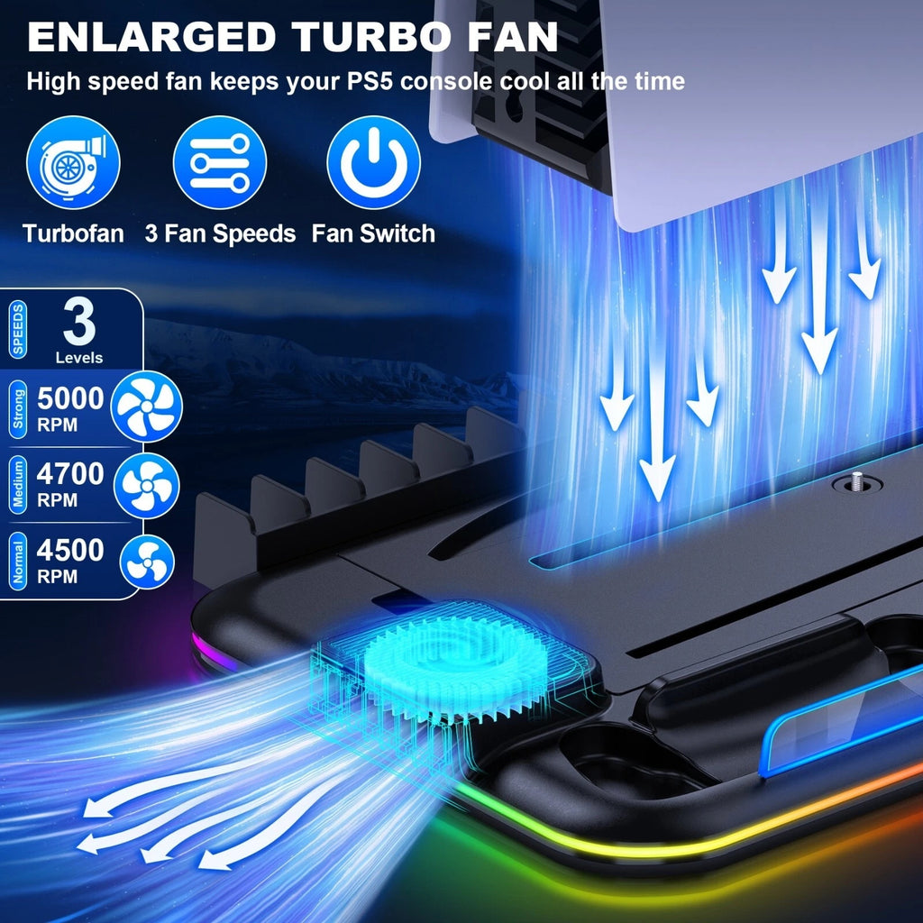 PS5 Slim Controller Charger Stand with Cooling Fan for Disc and Digital Editions