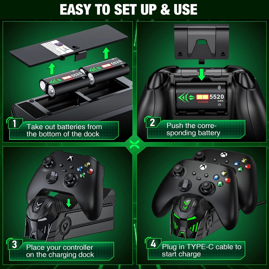Rechargeable Battery Pack with Fast Charging Dock for Xbox Series X S Controller
