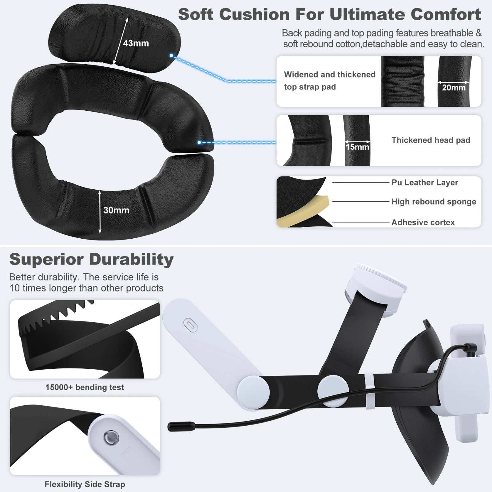 Elite Head Strap for Meta Quest 3 3S Quest 2 VR Headset Adjustable Comfort Strap