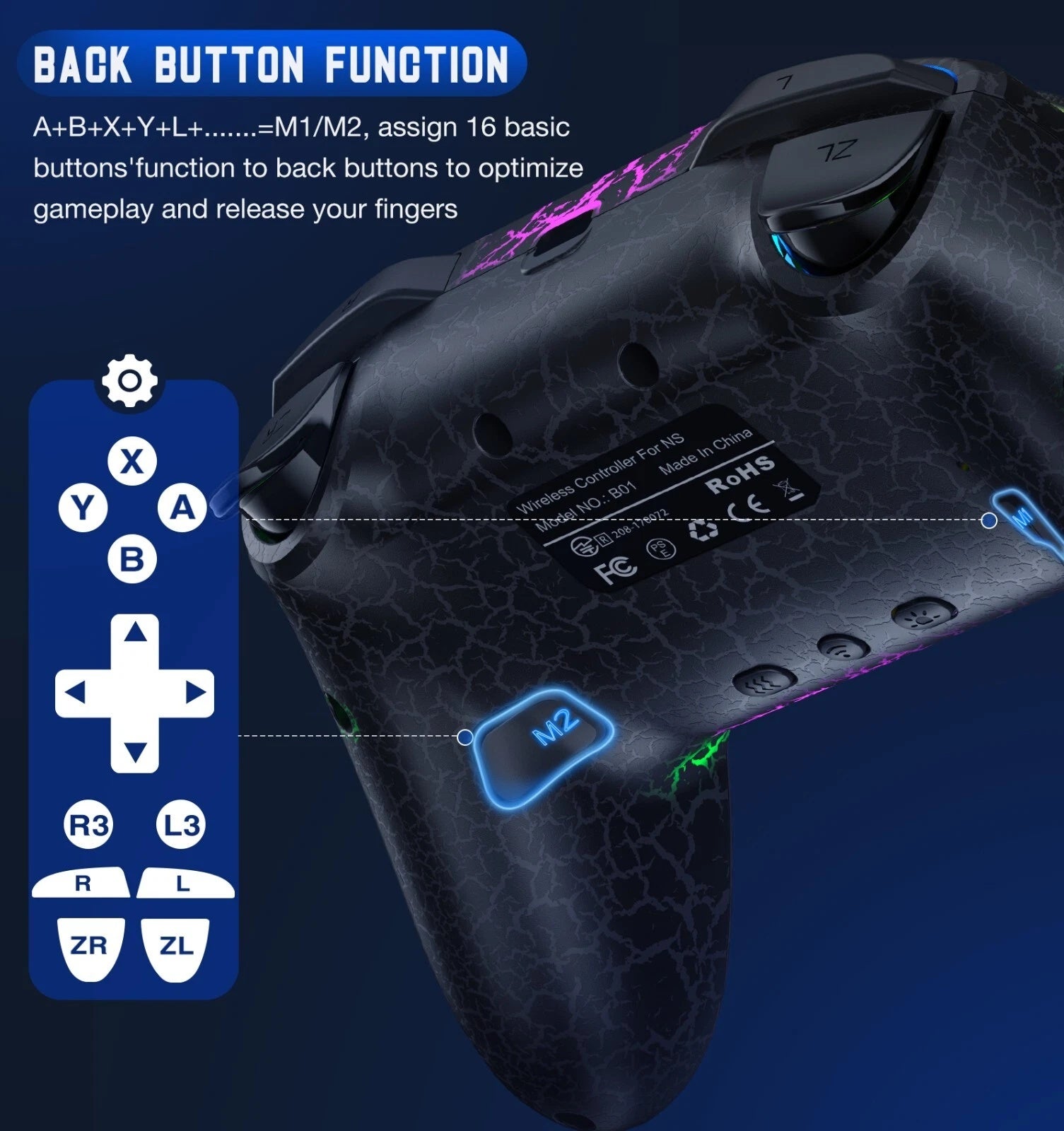 Wireless Switch Pro Controller for OLED Lite PC iOS Android Gamepad Black Crack